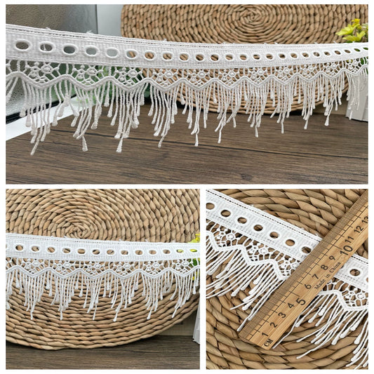 3673 Exquisitos accesorios de encaje bordado de seda de leche con flecos, faldas de ropa hechas a mano, cortinas, accesorios textiles para el hogar