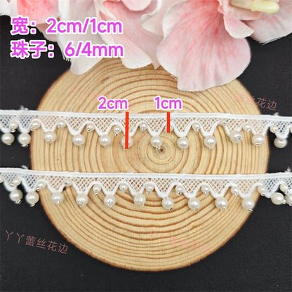 3702 Exquisitos accesorios de encaje con flecos y cuentas blancas, cortinas decorativas para ropa DIY, falda Hanfu, tocado de boda, colgante