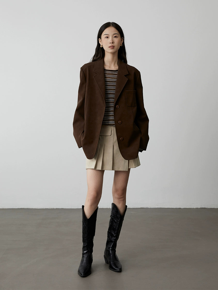 [Café con avellana] Chaqueta ajustada de traje de cuero marrón caramelo clásico vintage de CAREMIND 