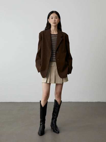 [Café con avellana] Chaqueta ajustada de traje de cuero marrón caramelo clásico vintage de CAREMIND 