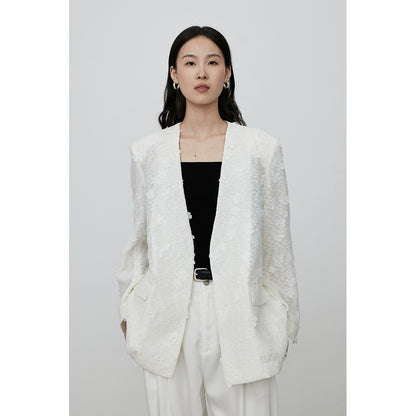 Chaqueta superior versátil de diseño premium para viajeros con traje de jacquard fino intelectual de color albaricoque de CAREMIND 