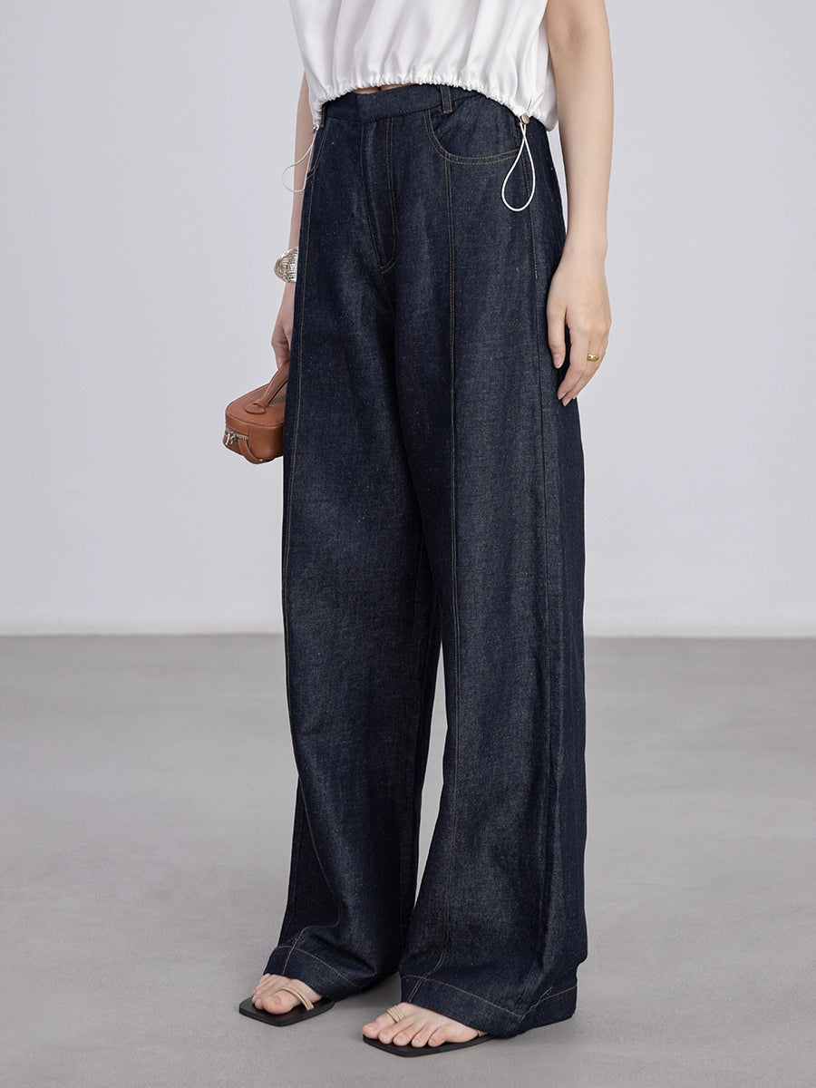 [Offre à durée limitée] Jean droit bleu foncé en chanvre Tenacity pour femme, pantalon skinny décontracté à jambes larges, pantalon de nettoyage