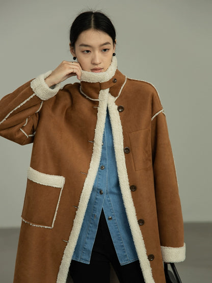[Oferta especial por tiempo limitado] La nueva lana de cordero para viajeros lleva un abrigo de solapa en ambos lados y el diseño original del abrigo mediano y largo para mujer. 