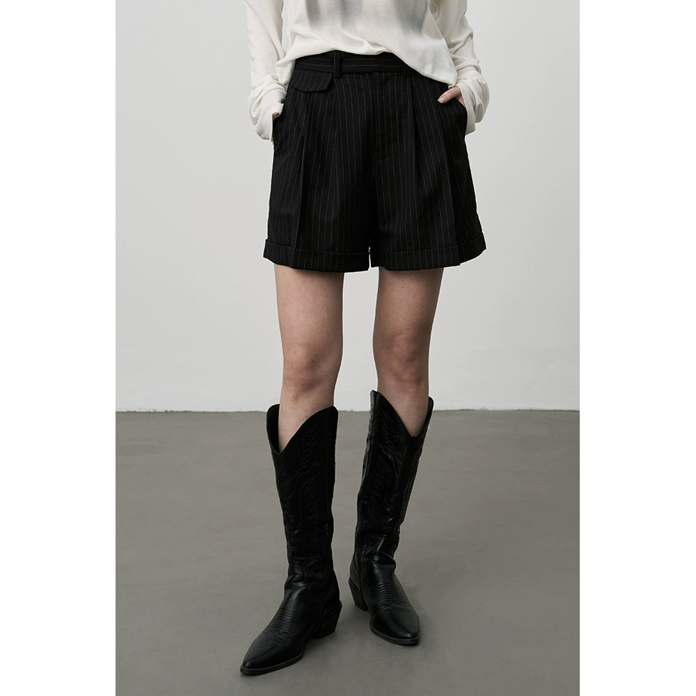 Pantalones de traje a rayas negras de CAREMIND, pantalones cortos ajustados de cintura alta informales para mujer 