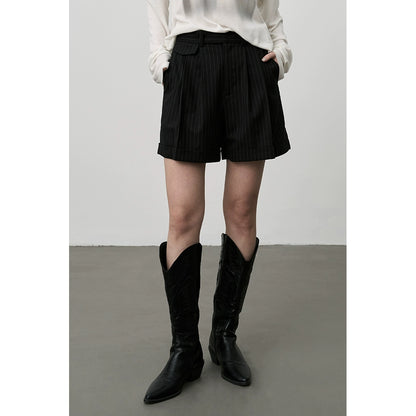 Pantalones de traje a rayas negras de CAREMIND, pantalones cortos ajustados de cintura alta informales para mujer 