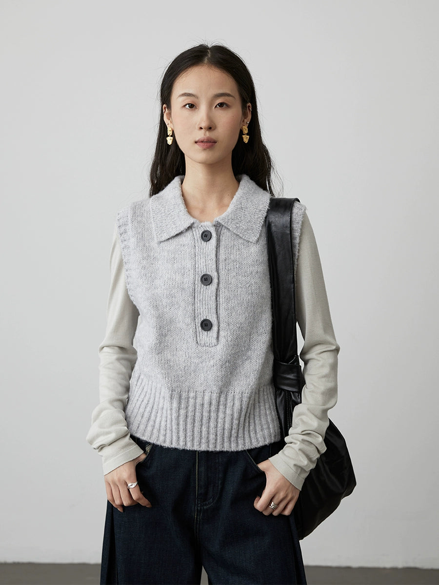 [Suéter Julie] Chaleco versátil de punto con solapa CAREMIND, chaqueta sin mangas exquisita retro de tres colores 