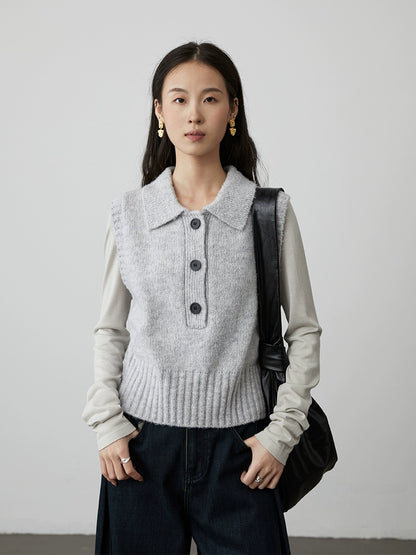 [Suéter Julie] Chaleco versátil de punto con solapa CAREMIND, chaqueta sin mangas exquisita retro de tres colores 