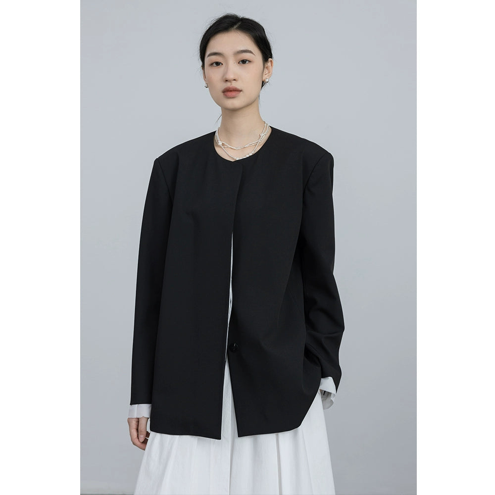 [Special price] CAREMIND original design, black collarless suit design sense jacket women