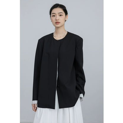 [Special price] CAREMIND original design, black collarless suit design sense jacket women