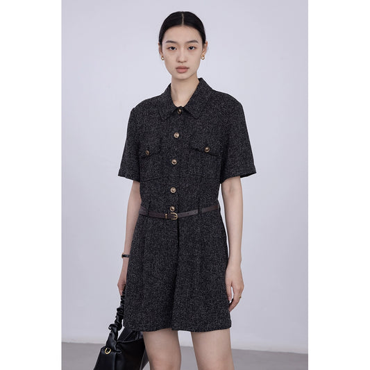 [Oferta especial por tiempo limitado] Conjunto de pantalones cortos ajustados con cuello polo retro de verano de alta gama con mono de temperamento pequeño y fragante 