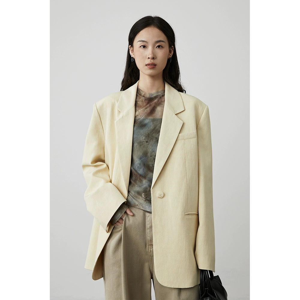 [Departamento de Naturaleza Viajero] Chaqueta de temperamento suelto CAREMIND Traje de lino tencel para mujer 