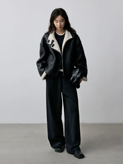 Pantalones deportivos informales de pierna ancha con cordón ajustable, de color liso, con tejido de pelo súper ajustado de CAREMIND 