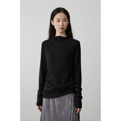 [Selección de corazón cómodo] Camisa clásica de cuatro colores con parte inferior de tencel fino de CAREMIND, top apilado de cuello semialto y corte entallado 