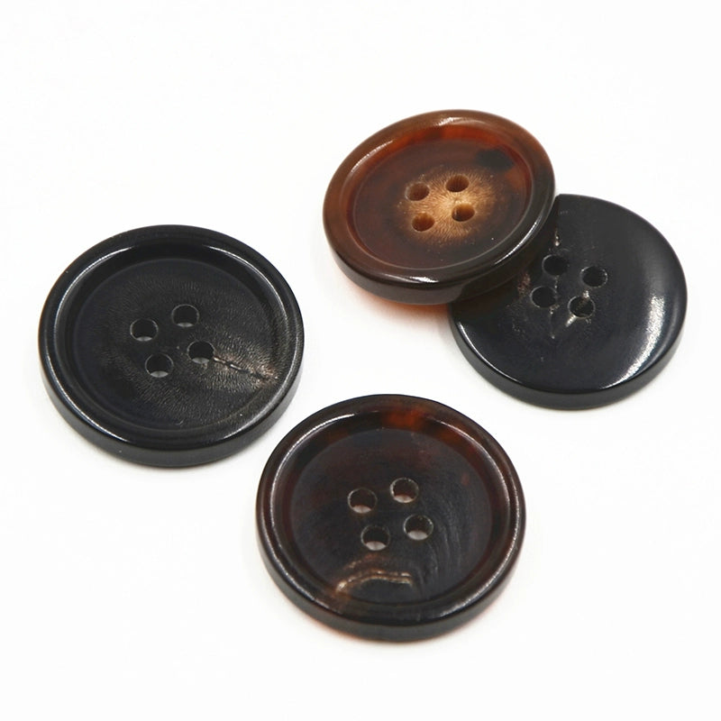 3456★ Botón de cuerno marrón negro con cuatro ojales, botón redondo con borde fino para chaqueta de cuero de traje informal formal para hombres y mujeres