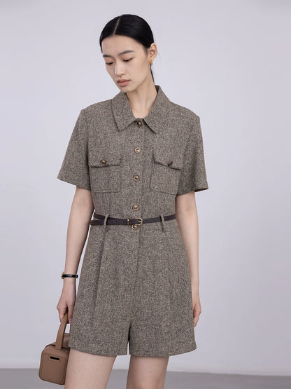 [Offre spéciale à durée limitée] Combinaison haut de gamme de style parfumé petit tempérament ensemble short slim col polo rétro d'été