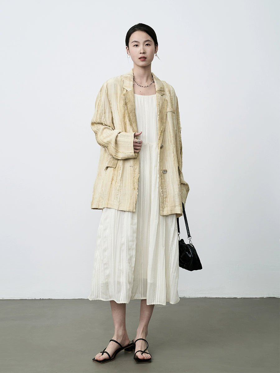 Vestido con tirantes en color crema albaricoque suave francés de CAREMIND, sin mangas, falda tejida con textura 