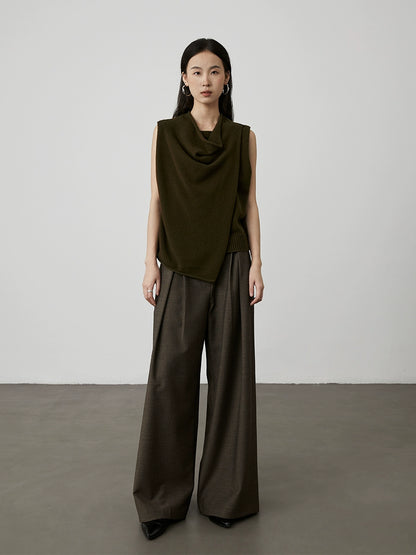 [Chaleco en do menor] Suéter de punto de lana sin mangas con cuello alto y estilo coreano CAREMIND, chaleco con capa exterior de alta calidad 