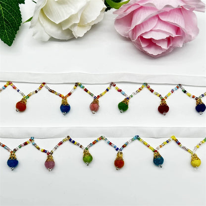 3682  Ethnic style small ball color handmade beaded curtains lace dance skirt fringed row whiskers ears ancient lamps straight hanging decoration