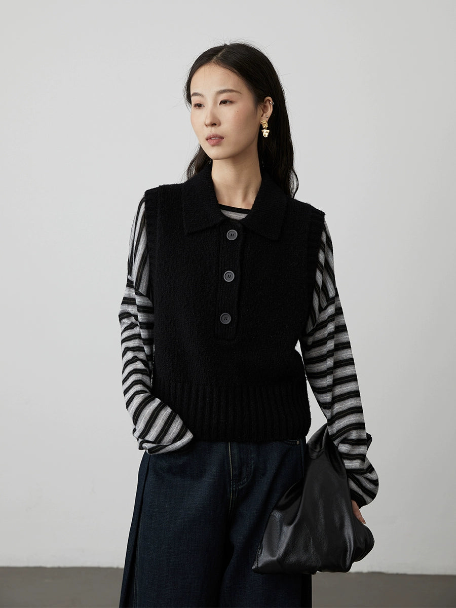 [Suéter Julie] Chaleco versátil de punto con solapa CAREMIND, chaqueta sin mangas exquisita retro de tres colores 