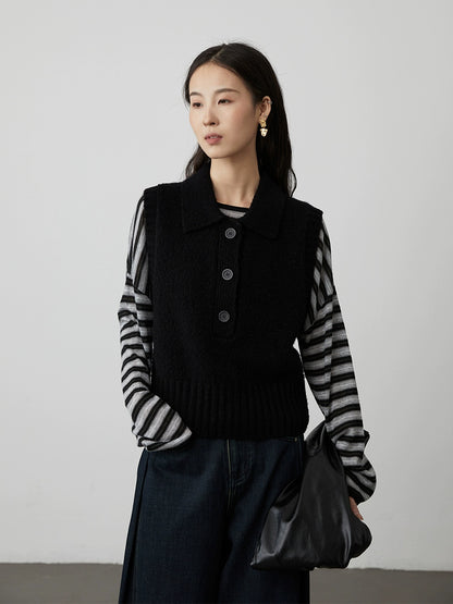 [Suéter Julie] Chaleco versátil de punto con solapa CAREMIND, chaqueta sin mangas exquisita retro de tres colores 