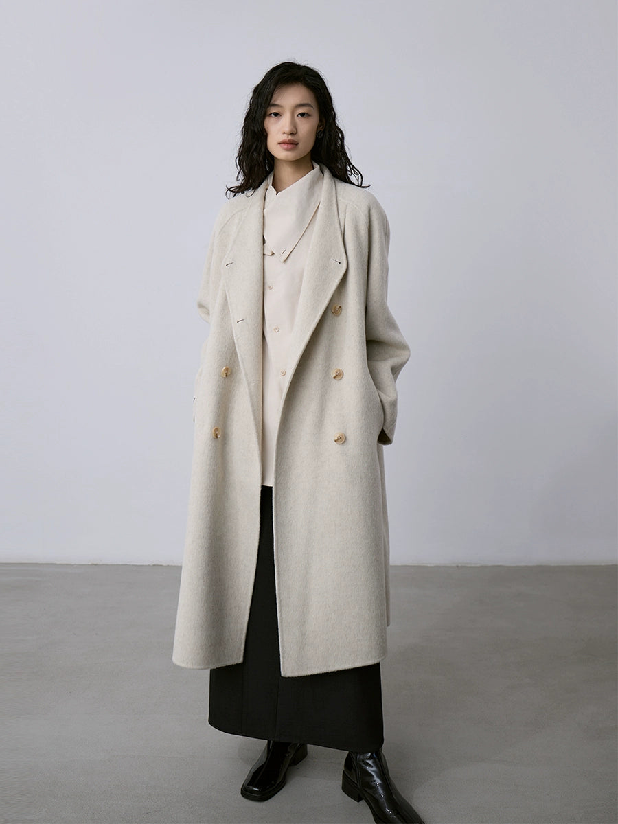 CAREMIND Maillard abrigo de lana de cachemira de doble cara abrigo cruzado de longitud media abrigo de temperamento de otoño e invierno ropa de mujer 