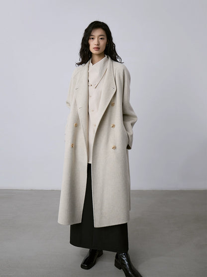 CAREMIND Maillard abrigo de lana de cachemira de doble cara abrigo cruzado de longitud media abrigo de temperamento de otoño e invierno ropa de mujer 