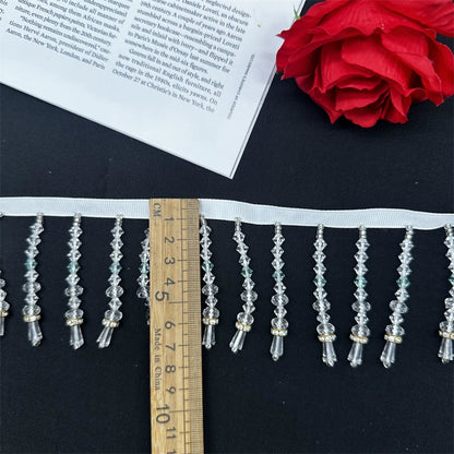 3724 Colgante de cristal de imitación con flecos y cuentas, accesorios de encaje hechos a mano para ropa, vestido, tocado, cortina, encaje decorativo