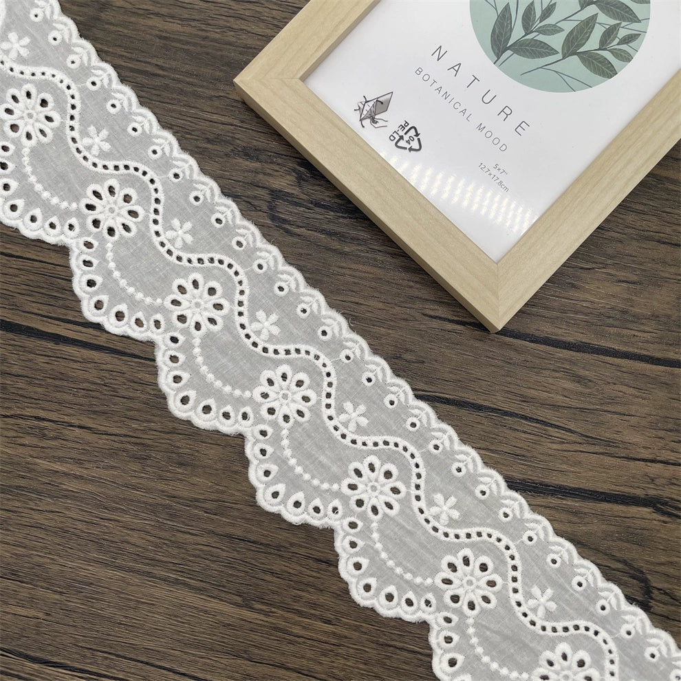 3796 Nuevos y exquisitos accesorios de encaje bordado de algodón blanco hechos a mano, falda de cortina, tela decorativa para ropa