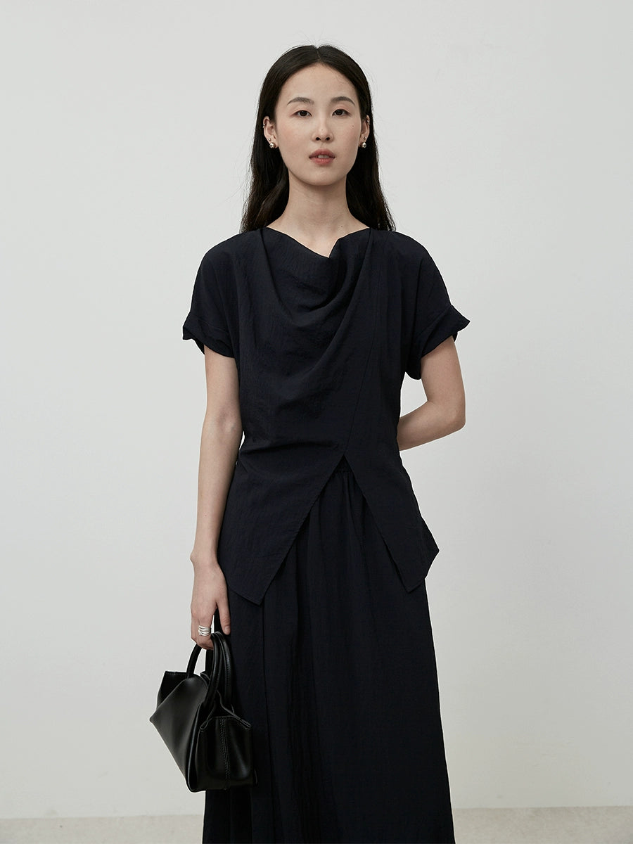 CAREMIND Ensemble de luxe moderne et léger, chemise à manches courtes et col superposé, jupe bourgeon, ensemble deux pièces