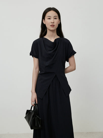 CAREMIND Ensemble de luxe moderne et léger, chemise à manches courtes et col superposé, jupe bourgeon, ensemble deux pièces