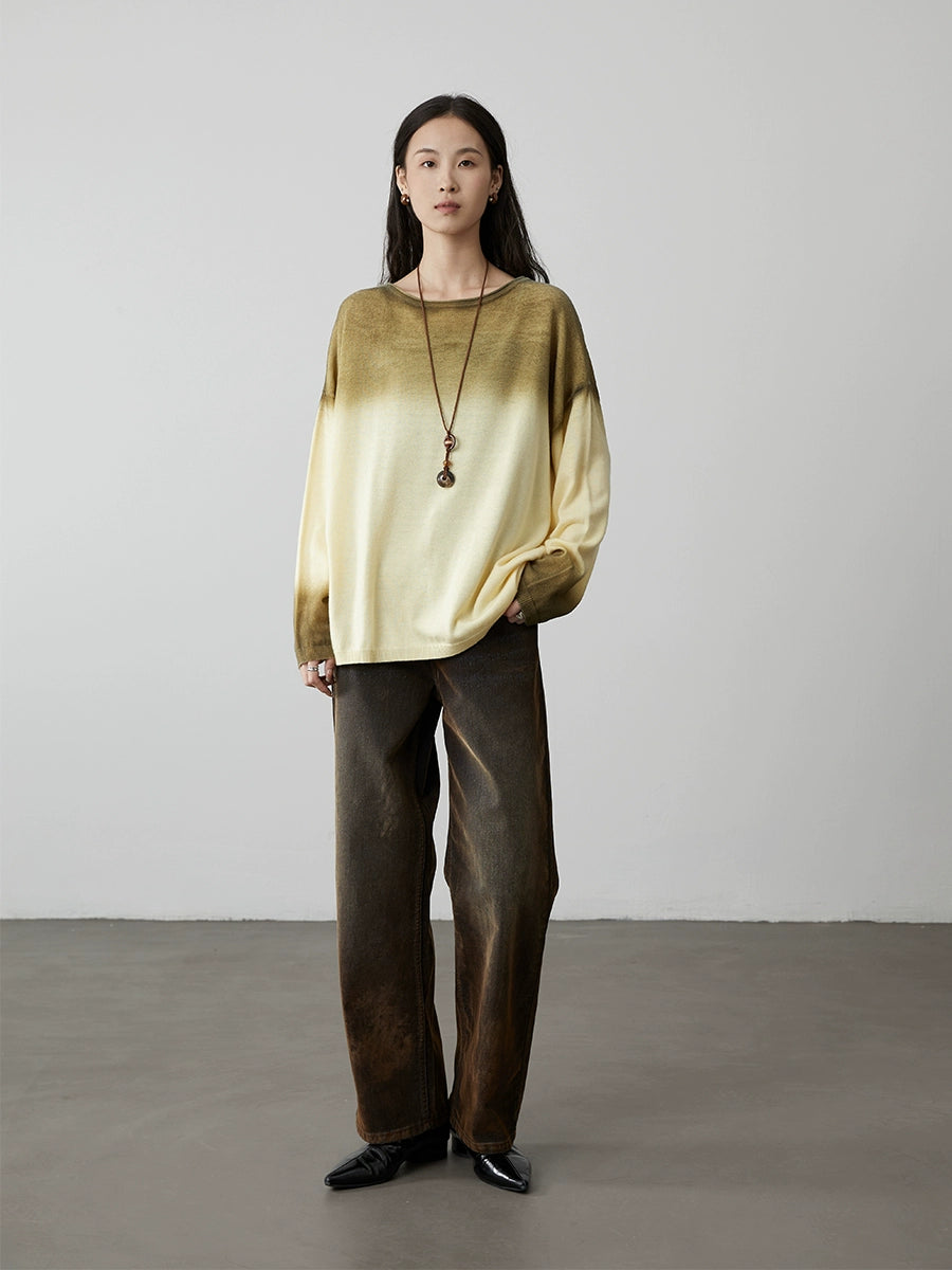 [Velvet pants] CAREMIND coffee color heavy industry washed old jeans high waist thin versatile straight pants