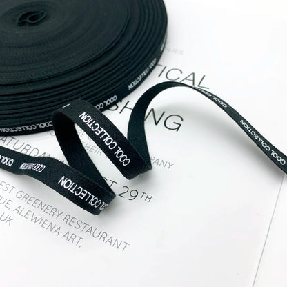 Tira de cinta con estampado de letras en blanco y negro de algodón de 1 cm, tira de ribete para el borde del escote trasero, tira de presión para accesorios, tira lateral para ropa