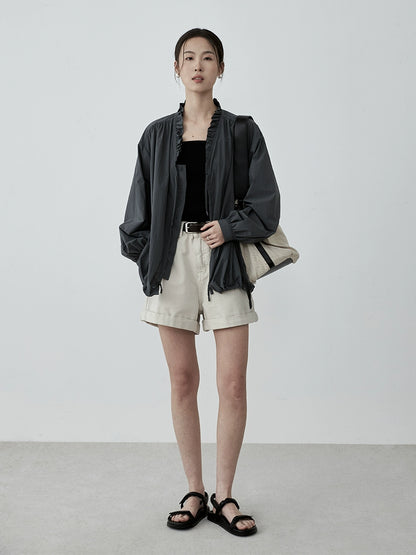 Camisa con cordón y cuello de hongo para exteriores de CAREMIND para mujer, blusa fina informal holgada de otoño 