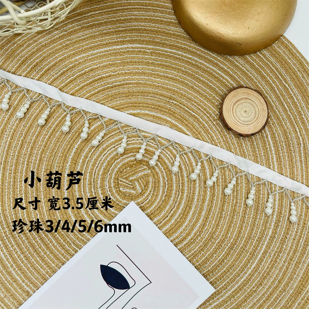 3727 Una variedad de cuentas, encaje con flecos, accesorios colgantes de calabaza de perla Hanfu, accesorios de ropa de falda, correas de cortina de cuentas de bricolaje