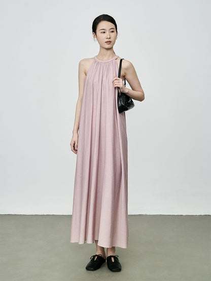 [Camélia Brume Rose] CAREMIND Robe de Vacances Sans Manches Col Jupe Rose Super Immortelle Mori à Épaules Dénudées