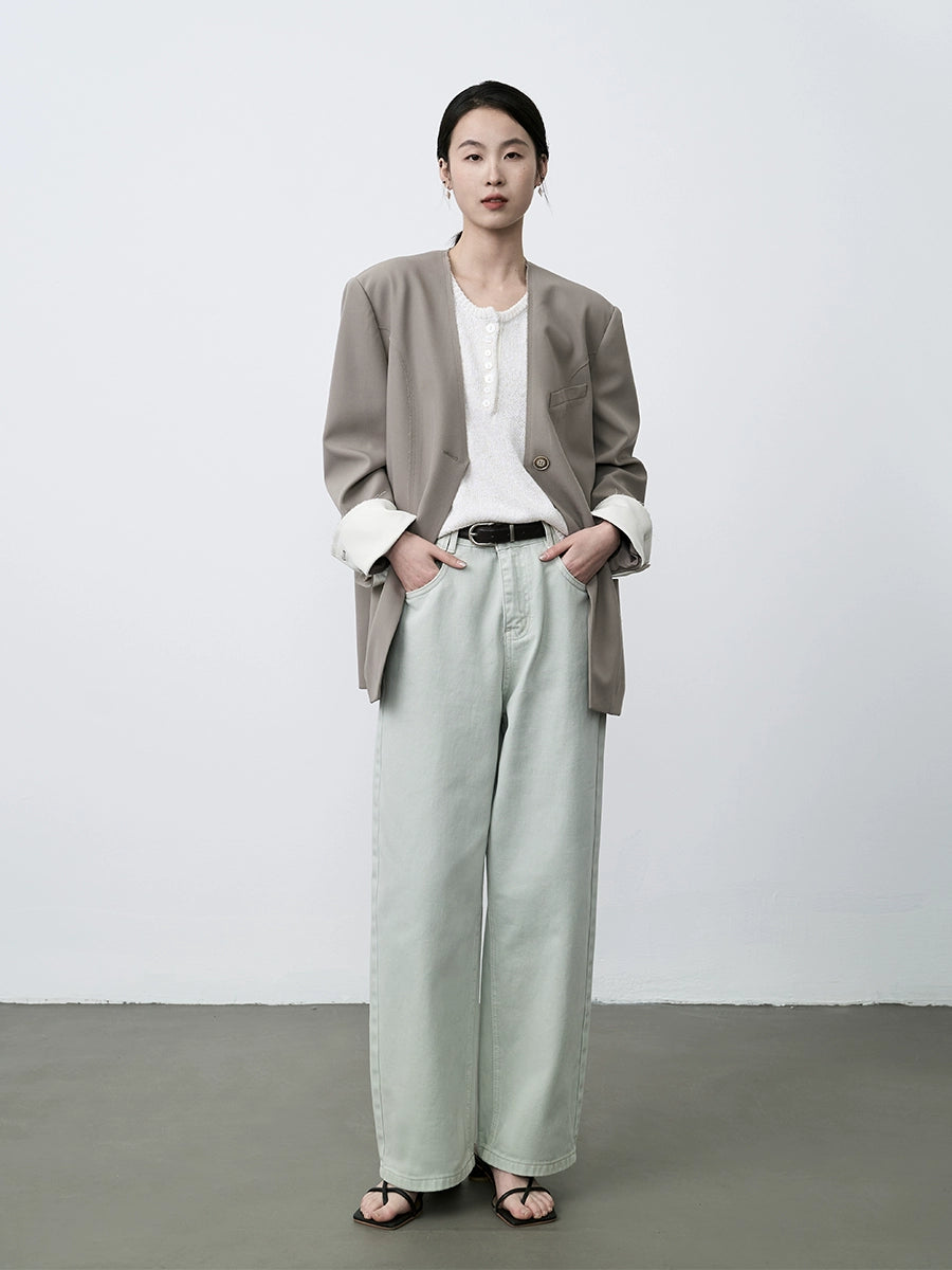 Pantalones vaqueros de talle medio alto y pierna ancha estrechos de color albaricoque de CAREMIND, pantalones pequeños de pierna recta de nueve puntos para niños 