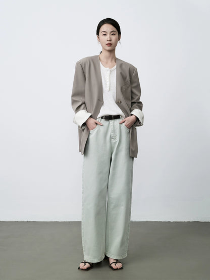 Pantalones vaqueros de talle medio alto y pierna ancha estrechos de color albaricoque de CAREMIND, pantalones pequeños de pierna recta de nueve puntos para niños 