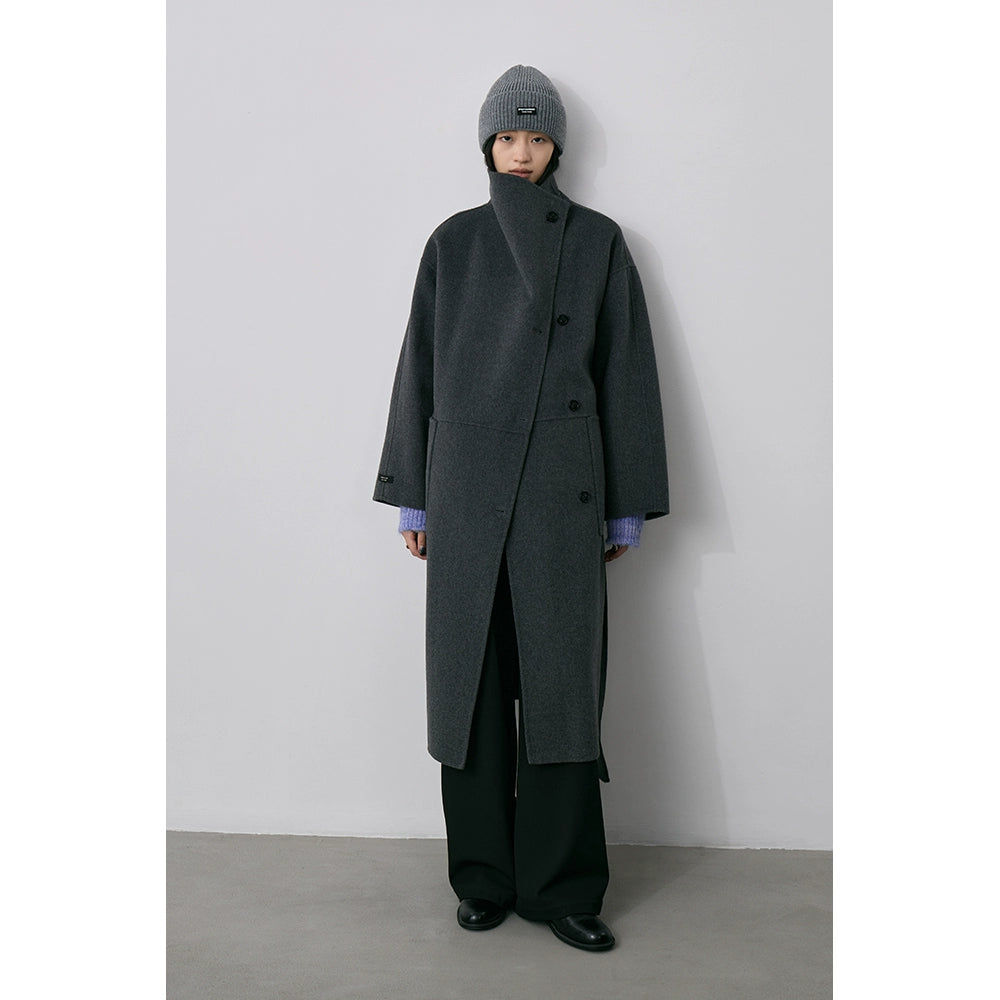 CAREMIND100% laine industrie lourde manteau en laine double face automne et hiver femme intellectuelle sangle manteau moyen et long