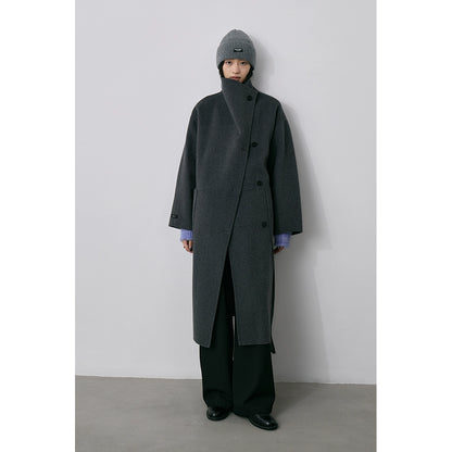 CAREMIND100% laine industrie lourde manteau en laine double face automne et hiver femme intellectuelle sangle manteau moyen et long