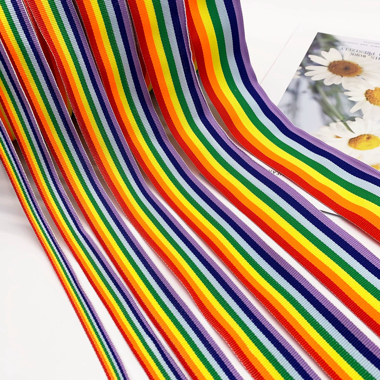 3888 Tira de presión para bordes de cinta con rayas de arcoíris intercoloridas de 1 a 5 cm, correa lateral para accesorios de ropa, tira de cinta para ropa textil para el hogar