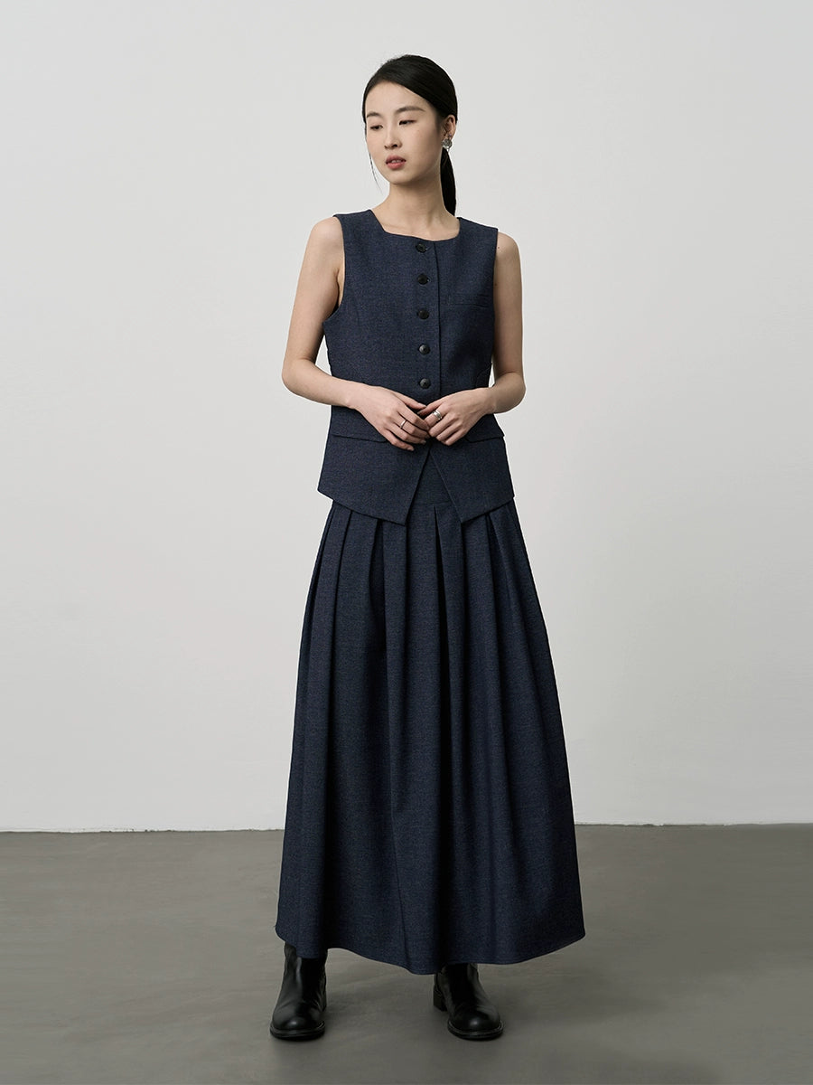 Conjunto de dos piezas de falda plisada fina y cintura alta con chaleco sin mangas de lujo francés ligero de CAREMIND 