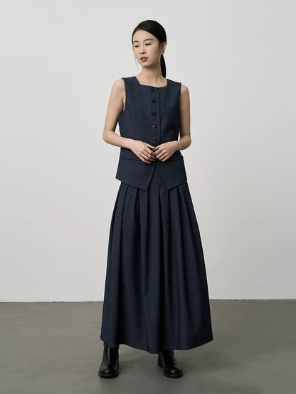 Conjunto de dos piezas de falda plisada fina y cintura alta con chaleco sin mangas de lujo francés ligero de CAREMIND 