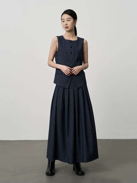 CAREMIND Ensemble deux pièces de luxe français léger sans manches avec jupe plissée fine taille haute