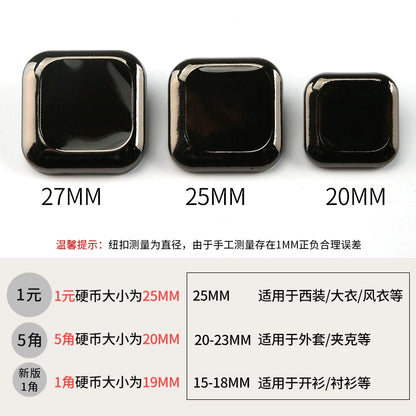 3423★ Botones cuadrados de metal para ropa, chaqueta, gabardina, botones negros versátiles, botones para traje, suéter, accesorios decorativos