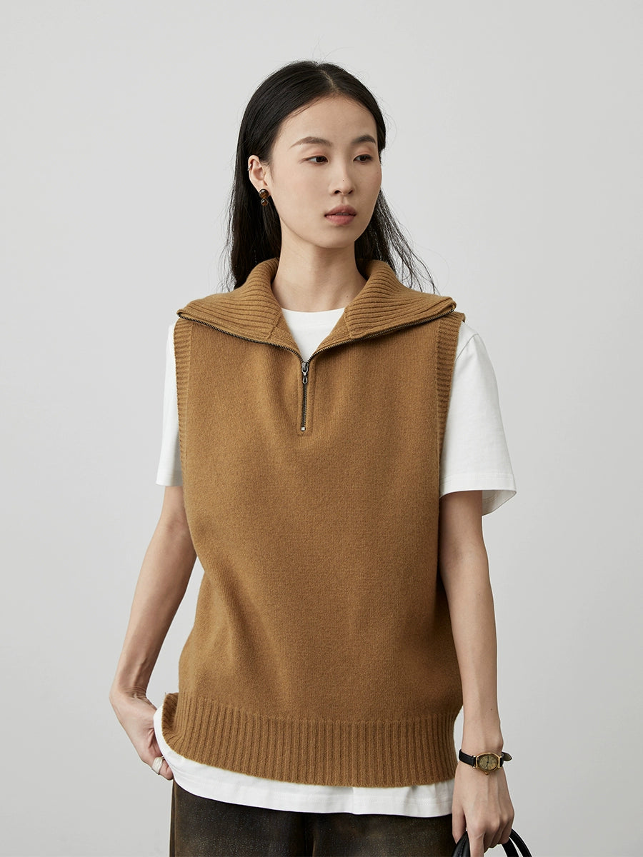 [Chaleco] Chaleco de lana con cremallera tipo chaqueta CAREMIND Chaleco de punto de primera calidad 