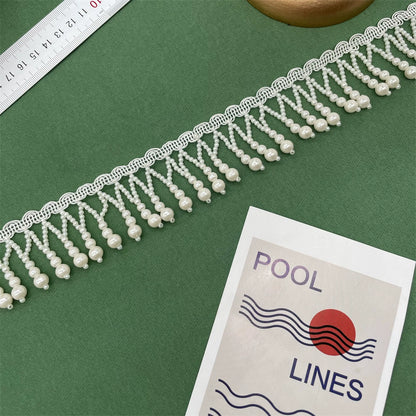 3717 Cuentas de uñas hechas a mano, perlas de imitación con flecos, cuentas colgantes, accesorios de encaje para ropa DIY, puños de cinturón de perlas blancas, accesorios decorativos