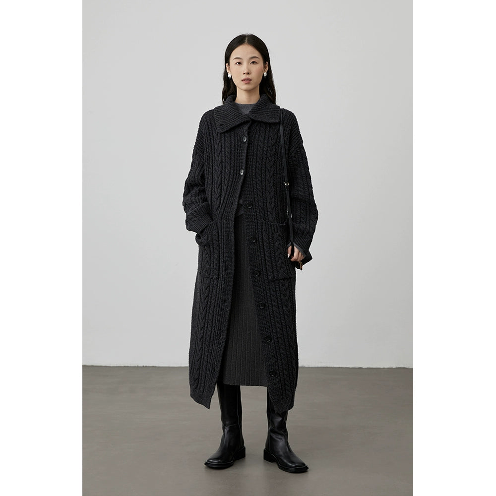 [Suéter de pan de agua alcalina] Chaqueta de suéter torcida de cuello alto coreana CAREMIND, abrigo largo de punto para mujer 