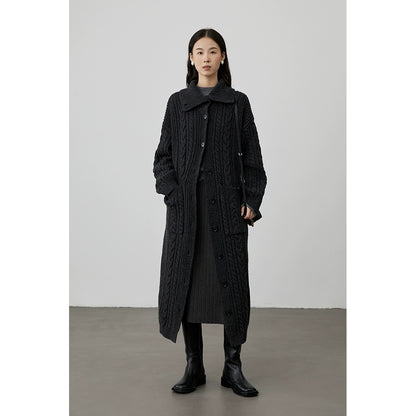 [Suéter de pan de agua alcalina] Chaqueta de suéter torcida de cuello alto coreana CAREMIND, abrigo largo de punto para mujer 