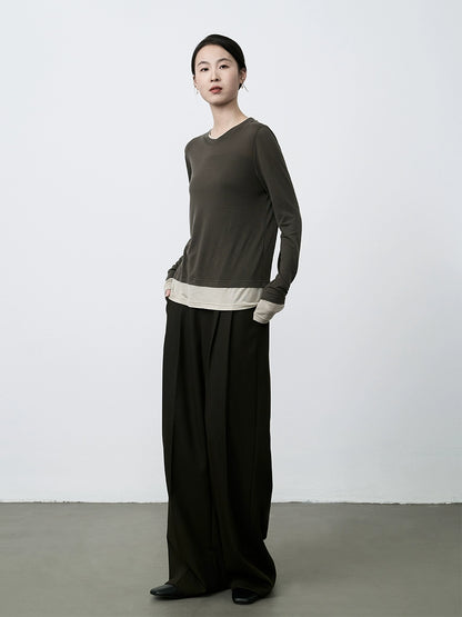 Camiseta de manga larga de lujo ligera Lenzing Tencel de CAREMIND, agradable para la piel, cuello redondo, versátil, color a juego, top de moda 