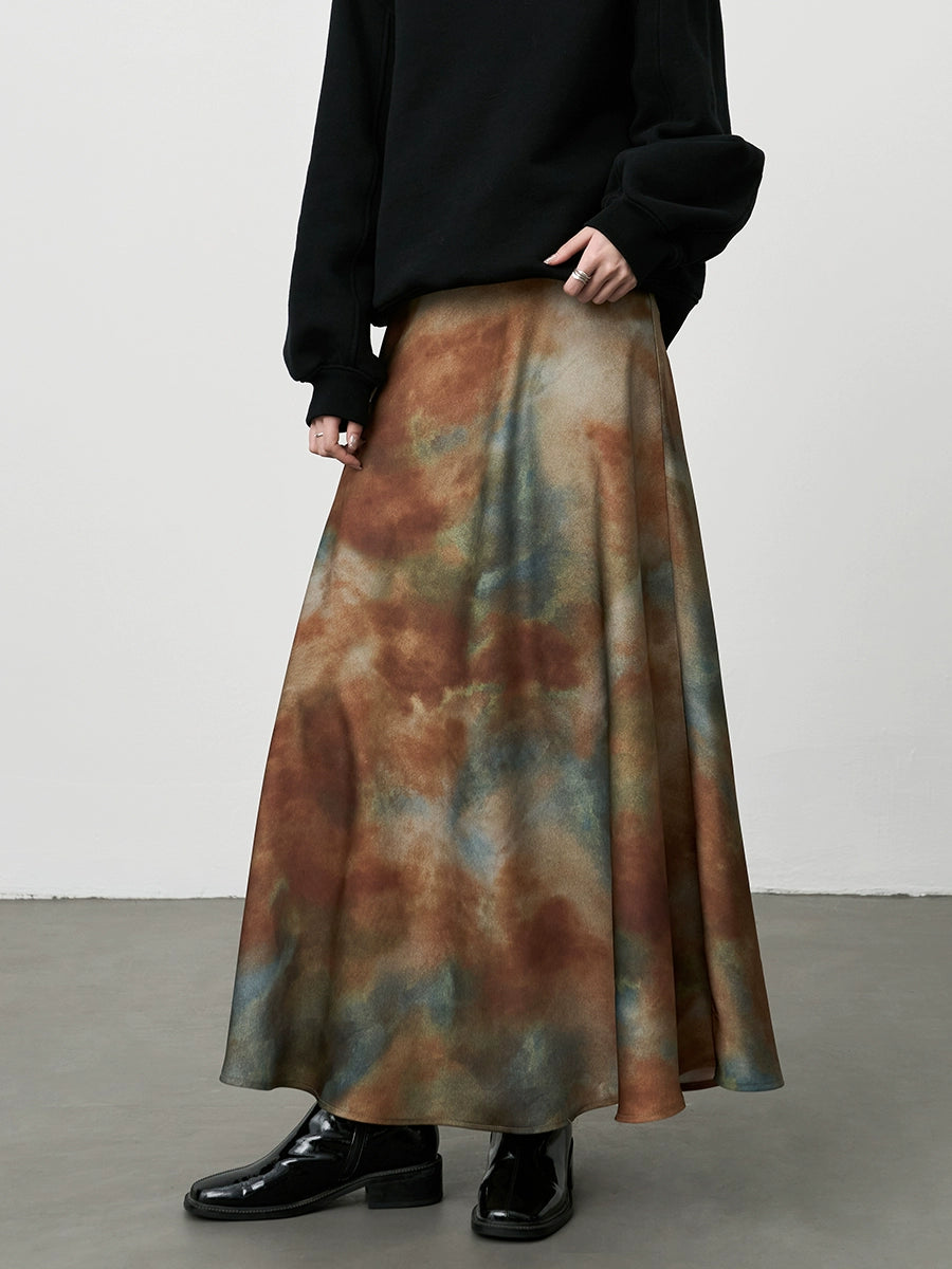 [Big Fish and Begonia] Falda de cintura alta con efecto tie-dye original de CAREMIND 2024 nueva falda fina y súper hermosa 